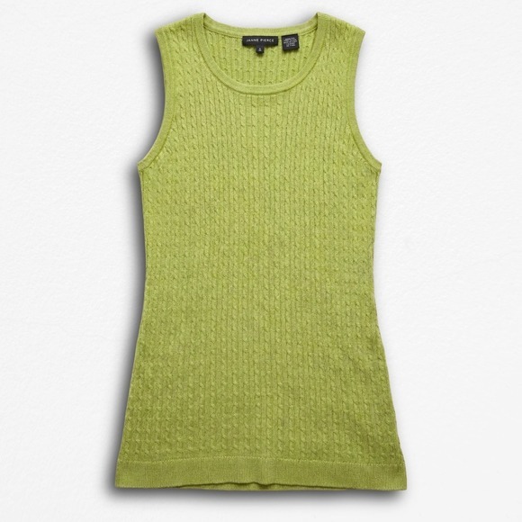JEANNE PIERRE Tops - Vintage Jeanne Pierre Lime Green Cable Knit Sweater Vest Shell 100% Cotton Small